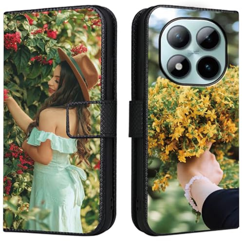 CAXKJE Lederhülle für Redmi Note 15 5G Personalisierte Handy Hülle,mit Eigenem Foto Bild Text Individuelle Schutzhülle,Leder Flip Case Schutzhülle Stoßfest Hülle -SAMHD-Black