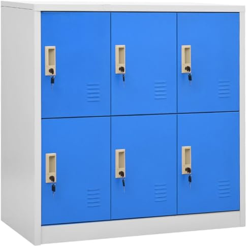 WRJENFSC Stahl Spind Schrank mit 6 Schließfächern Moderner Aufbewahrungsschrank für Büro Schule und Zuhause 90 x 45 x 92 5 cm Hellgrau Blau