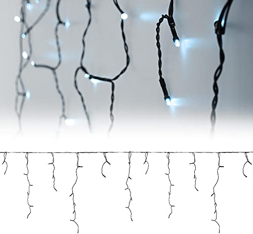 ECD Germany LED Lichtervorhang 12m 360 LED Kaltweiß, Eiszapfen Lichterkette LED Lichterkettenvorhang Weihnachten Eisregen Vorhang, IP44 Wasserfest, Innen/Außen, Weihnachtsbeleuchtung Weihnachtsdeko
