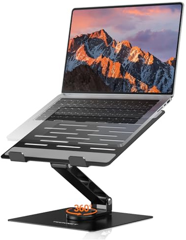 TECKNET Ergonomischer Laptop Ständer,Laptopständer Höhenverstellbar,Schwarz | Faltbarer Notebook Ständer mit 360° Drehbarer Basis für Schreibtisch,Kompatibel mit MacBook Air/Pro,bis 16