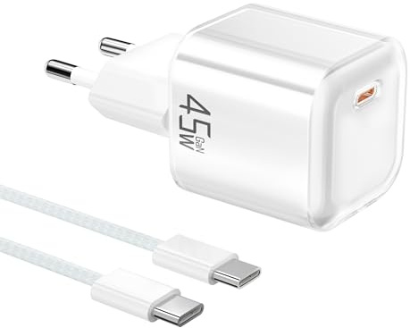 YISH 45W Ladegerät USB C Schnellladegerät：GAN PD 3.0 Stecker USB Type C Netzteil mit 1M 60W Typ C Kabel Fast Charger Schnellladen Power Adapter USBC Stecker Ladestecker Für Smartphone Tablets