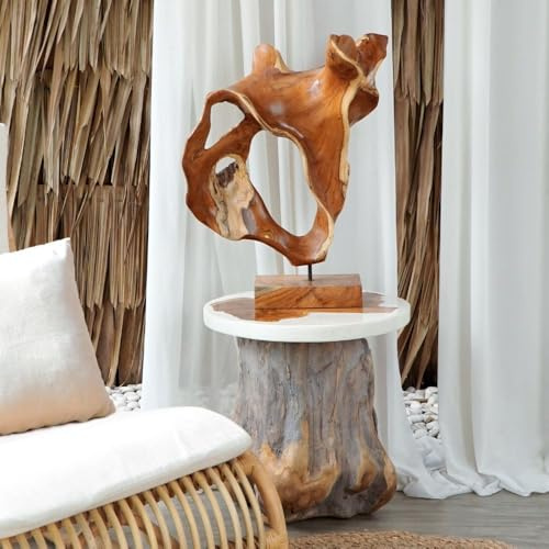 LEBENSwohnART Design Teakholz Skulptur CULTURA 70cm Deko-Objekt Natural Handmade Unikat Holzkunst Dekoration
