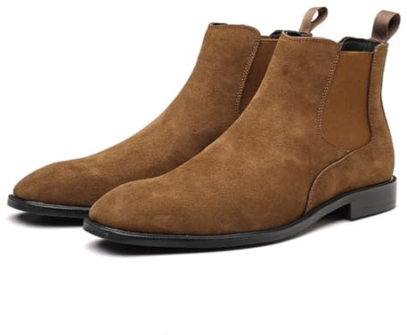 HESYSUAN Classic Chelsea Suede Boots per gli uomini, Slip on Stivali da uomo, Retro Solid Color Comfort Stivale in pelle scamosciata alla caviglia