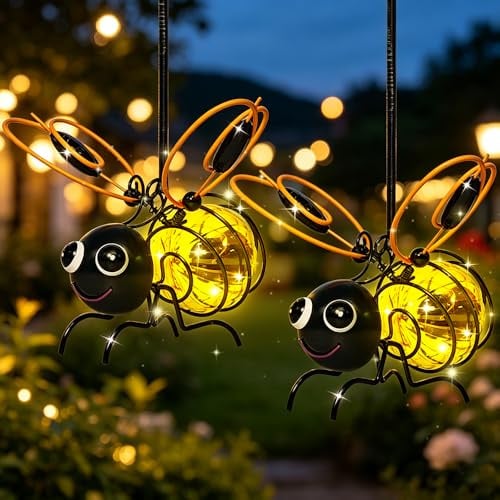 Hängende Bienen-Solarlichter für Außen,2 Stück Bienen Deko Solarleuchte | Hängende Lampen Solar Biene Tiere Lichter,Hängende Lampen Solar Lichter,Wasserdicht,Balkon,Rasen
