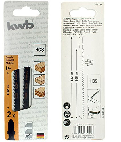 2 Stk. kwb HCS Stichsägeblätter Premium Line 132mm Weichholz, Spanplatte, Sperrholz 623223 (T344D)