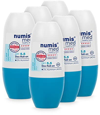 numis med Deo Roll On ph 5.5-6er Pack Hautberuhigendes Deodorant für sehr empfindliche & sensible Haut - vegane Hautpflege ohne Silikone, Parabene & Mineralöl (6x 50 ml)