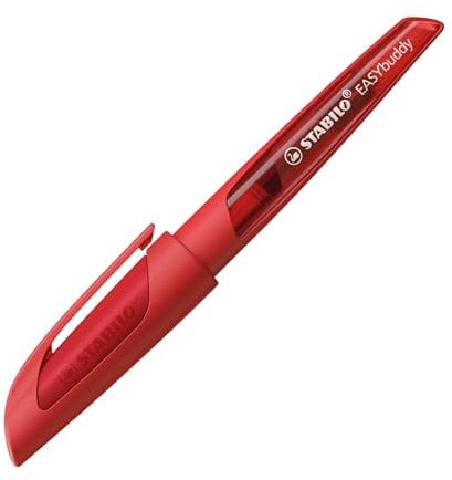 STABILO - Schulfüller mit Linkshänder-Feder L - EASYbuddy in koralle/rot - Schreibfarbe blau (löschbar) - Einzelstift - inklusive Patrone