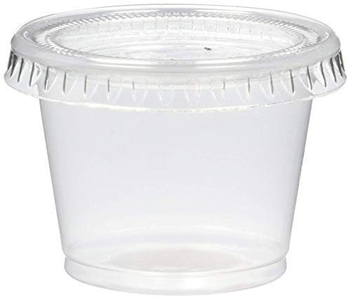 We Can Source It Ltd - 1oz. Disposable Sauce and Chutney Containers with Leak Proof Lids - Vodka Rum Jelly Shot & Dessert Cups with Lids - For Party, Dinners - Recyclable - 100 Pack