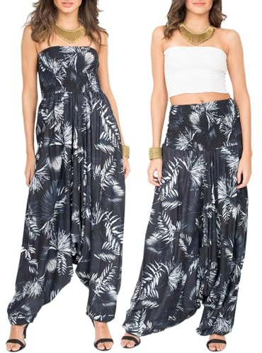 likemary Jumpsuit Damen Sommer lang, 2-in-1 Haremshose aus Baumwolle | Trägerloser Overall, 2-in-1 Einteiler, tiefe Taschen, luftige Boho-Ballonhose, Pumphose, Einheitsgröße, Urlaub & Alltag