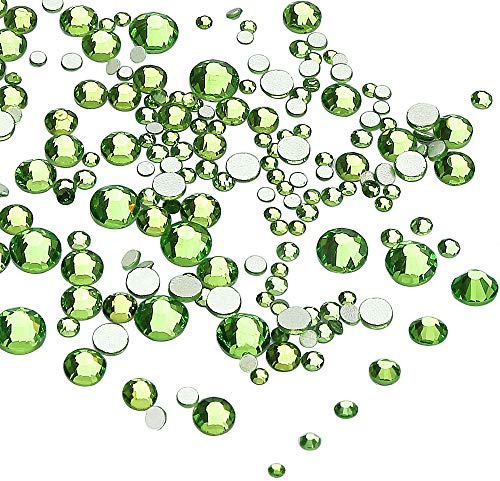 LolliBeads Resin Crystal Round Nail Art Mixed Flat Backs Acrylic Rhinestones Gems,Mix Size 1.5-5 mm, Color Peridot (1200Pcs)