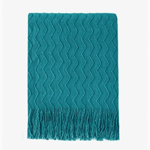 BOURINA Textured Solid Soft Sofa Throw Couch Cover Knitted Decorative Blanket, Teal, 152x203cm