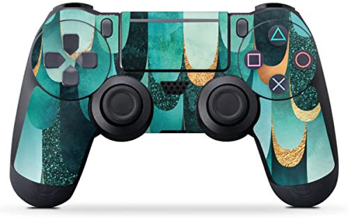 DeinDesign Skin kompatibel mit Sony Playstation 4 Slim Controller Folie Sticker Feder türkis Elisabeth Fredriksson