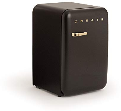 CREATE / RETRO FRIDGE 83.5 GOLD/Frigorífico negro maneta oro / 98W, bajo consumo, 2 estantes, regulador temperatura, botellero, 56x54x84cm