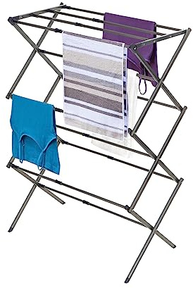 BLACK+DECKER Organisation expanderbar/hopfällbar klädställ. Nödvändig för camping/släpvagnar eller var som helst du lufttorkar. Överdimensionerad för flera plagg, stål, grå