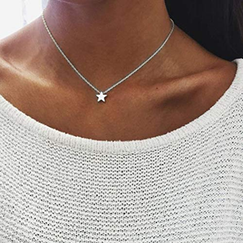Yienate Bohemia-Halskette, schlichter, trendiger Stern-Anhänger, Boho-Schmuck für Damen und Mädchen (Silber)