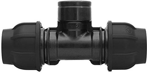 PE Verschraubung T-Stück Ø 32 x 1 IG x 32 mm mit Klemmverschraubung für PE-Rohr Durchgang 32 mm und Abzweig 1 IG - Ideal für die Trinkwasserversorgung, Hausbrunnen oder Gartenbewässerung