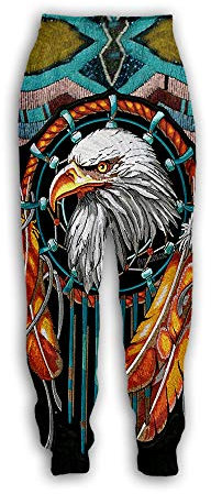 Surwin Unisex Jogger Hosen Herren Damen Trainingshose 3D American Indian Bedruckte Slim Fit Hose Jogginghose Hip Hop Streetwear Sporthose Baggy Kordelzug Freizeithosen (Adler drucken,L)
