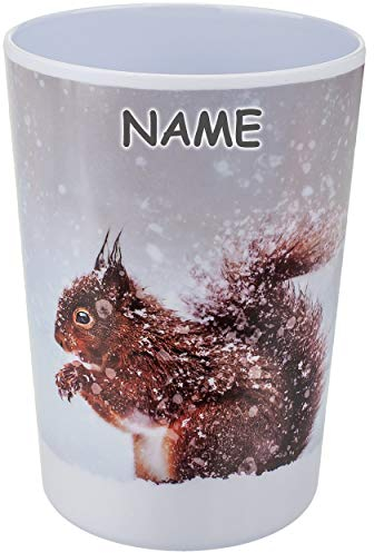 alles-meine.de GmbH Geschirr Motivwahl & Artikelwahl__ Trinkbecher/Zahnputzbecher/Malbecher - Eichhörnchen im Schnee - inkl. Name - Weihnachtsmotiv - Weihnachten - Becher ..