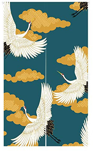 LIGICKY Noren Rideau de porte de style japonais imprimé grues en lin pour décoration de maison, 85,1 cm de large x 150 cm de long