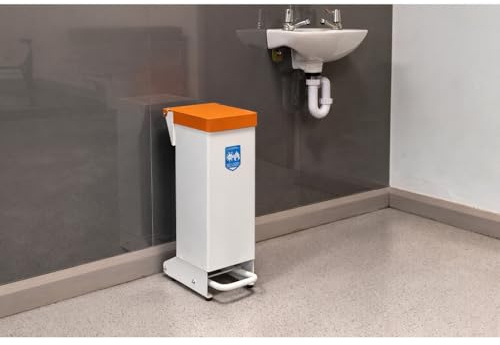 Office Needs Direct Medical Eco Sackholder Healthcare Clinical Waste Bin 28 Litres Foot Pedal Orange Flush Steel Top