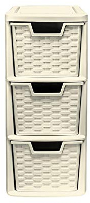 3 Drawer Medium Rattan Tower Unit - Cream, Single Unit - 47cm (H) x 19cm (W) x 26cm (D)
