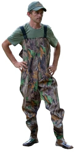 DNA Leisure Mens PVC Camo Colour Waterproof Chest Waders For Flood Work Carp Fly Fishing Sizes 7 8 9 10 11 12 (EU Size: 42 UK Size:8)