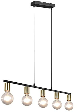 Reality Leuchten Pendelleuchte Vannes R30185008, Metall Schwarz/Messing Matt, Exkl. 5x E27