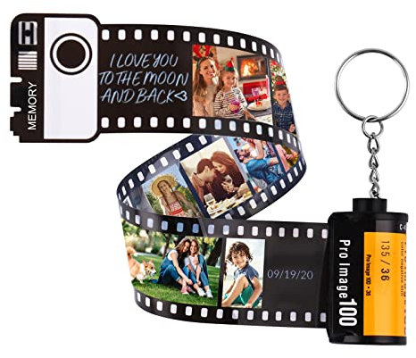 OXYEFEI Portachiavi Personalizzate Con 10 Foto Pezzi Rotolo di Pellicola, Con Rotolo di Foto, Coppia Personalizzati