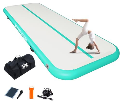 BEYOND MARINA Air Gymnastics Tumble Track 4 inches Thickness Inflatable Tumbling 10ft/13ft/16ft Air Mats for Home Use Training/Cheerleading/Yoga/Water with Electric Pump, 6.6ftx3.3ft Green