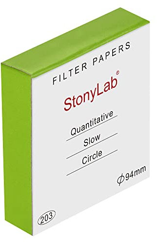 stonylab Carta Filtro Quantitativa, Confezione da 100 Cerchi di Carta da Filtro in Cellulosa a Portata Lenta con Ritenzione di Particelle da 10 Micron, Diametro 94 mm