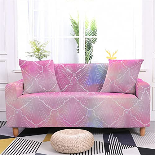 Mateju Copridivano Elasticizzato 1/2/3/4 posti, Stampa Fodera per Divano Universale Antiscivolo Fodere Copridivani con Braccioli Copertura Divano (Conchiglia Rosa,4 posti(235-300cm))