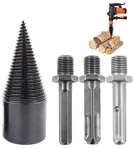 Firewood Log Splitter Drill Bit, Log Splitting Drill Bit Screw Cone Heavy Duty Kindling Firewood Splitter Bit Wood Cutting Cone with 3PCS Drill 32MM Hammer Drill Wood Splitter Tool