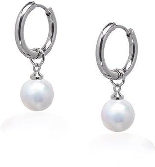 Limerencia Titan Creolen mit Anhänger, G23 Medizinische Hypoallergen Hängende Ohrringe mit Perlen Kubischer Zirkoniumdioxid für empfindliche Ohren Mode Damenschmuck (10mm, 10mm Perle)