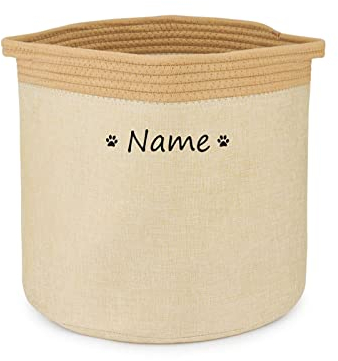 TONYFY Zusammenfaltbar Aufbewahrungsbox Korb mit Personalisiertem Namen, Rechteckige Aufbewahrungsbox für Hundespielzeug, Hundemäntel, Hundebekleidung und Katzen Hunde Zubehör (Pfote Gelb Khaki)