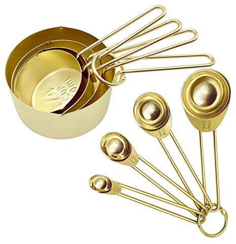 Juego de 8 tazas y cucharas medidoras de acero inoxidable
