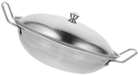 PAREKS Carbon Steel Wok Hex Clad Stainless Steel Wok Pan Chinese Stir Fry Pan Cooking Pan with Lid and Handle 11 Inch Chinese Wok Binaural Wok Hot Pot Cookware Carbon Steel Wok Cast Iron Wok