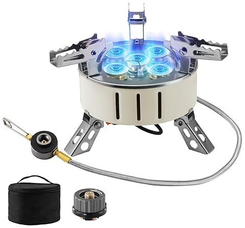 Vusddy Hornillo de gas para camping resistente al viento 11000 W, hornillo plegable de camping con gas adaptador para todos los cartuchos de rosca, ideal para camping, trekking, picnic, senderismo