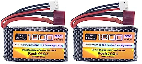 2PCS 7.4V 35C 1800mah Batterie Li pour WLTYOS K929-B A959-B 12401 12402 12403 12404 12423 12428 144001 1/18 1/14 1/12 télécommandé Jouet Voiture