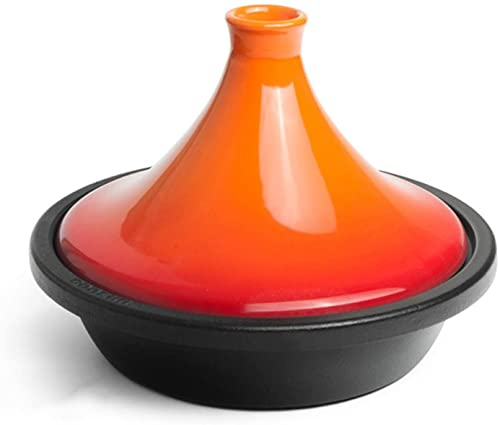 Stock Pot High Temperature Casserole Slow Cooker Stockpot with Enameled Cast Iron Base and Cone-Shaped Ceramic Lid for All Hob Types (C)