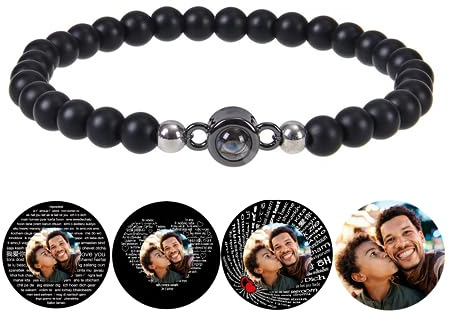 Certykllp Benutzerdefinierte Perlen Armbänder mit Bild im Inneren personalisierte Foto Projektion Armbänder angepasst Foto Naturstein Armband für Paare Frauen Männer Jahrestag Geburtstag Geschenke