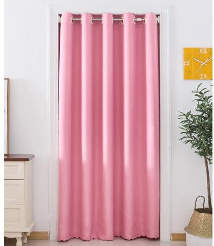 Odot Couleur Unie Rideau de Porte Interieur Occultant, Rideaux de Porte à Oeillets Rideau Isolation Thermique Anti Froid Anti Bruit pour Décoration Chambre Fenetre Maison (120x150cm,Rose)