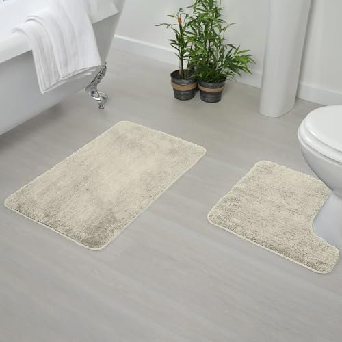 LEDSone Ensemble de 2 Tapis de Bain Doux et Tapis de Toilette en Forme de U, en Microfibre, lavables en Machine, absorbants et antidérapants