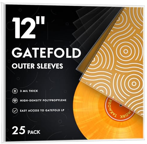 12-inch Gatefold Vinyl Record Outer Sleeves: Crystal Clear Vinyl Plastic Protective Sleeves, 3 Mil Thick, Pack of 25