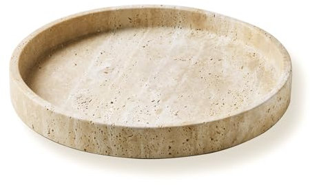 MAGPER HOME Natürliches Travertin-Marmor-Tablett für Badezimmer, Küche, Kommode, Theke, Heimdekoration, rund, Stein, dekoratives Tablett für Kerzen, Parfums, Schmuck, Pflanzen, Organizer-Schale, Beige