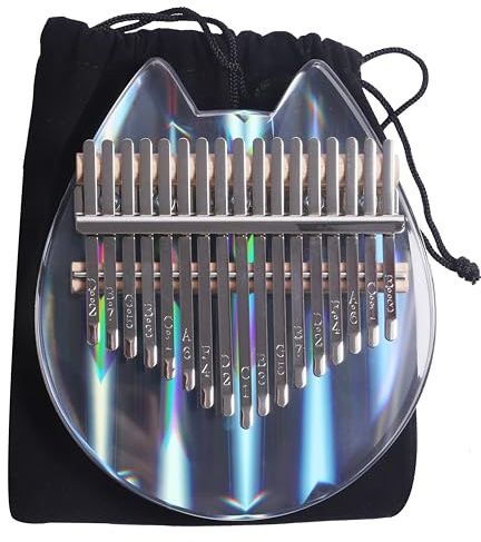 Rrayia Piano de pulgar Kalimba transparente con bolsa de tela, Kalimba de cristal transparente de 17 teclas, regalo de instrumento musical para niños, piano de dedo en forma de gato, mbira acrílico
