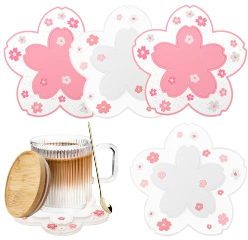 Untersetzer für Getränke, 4 Stück, Sakura Untersetzer Kirschblüte Tassenmatten Tassenunterlagen für Tisch, Tassenmatte für Getränke, Kaffee, Geschirr, Tee (11,4 cm)