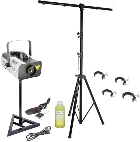 Ibiza - Pack Portique Lumière DJ - Support 2-en-1 Ibiza Light - Machine Fumée LSM900W - 4 Accroches Crochets -Soirée Fête Dj