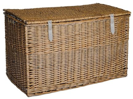 Arthur Cameron - Lightweight Wicker Storage Trunk, Storage Box with Lid & Leather Straps - Woven Chest, Basket, Large Wicker Basket with Lid (Antique Wash, Large)