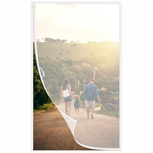 Fly Screen Door,W95xH215cm White Insects Protection Door with Powerful Magnets and Full Frame,Nets Patio Curtain Insect Mesh for Keep Insects Out
