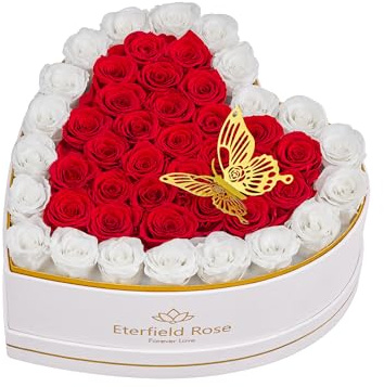 Eterfield 47 konservierte Rosen in Herzform, Forever Flowers Rose Box konservierte Blumen Geburtstagsgeschenke für sie, Mutter, Frauen, Ehefrau, Jahrestag, Valentinstag, Muttertag, Rot